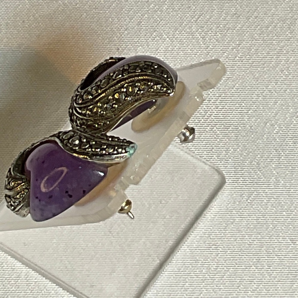 💜 Vintage Sterling Silver Marcasite & Amethyst Earrings – Pierced 💜 - Picture 4 of 5